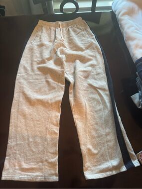 Womens Gray Sweatpants with Navy Side Stripe - Comfortable Everyday Bottoms